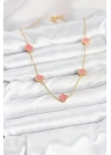 Mey İthalat® 316L Çelik Zincir Gold Renk Pembe Baby Boy Yonca Kadın Kolye