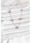 Mey İthalat® 316L Çelik Zincir Gümüş Renk Pembe Baby Boy Yonca Kadın Kolye