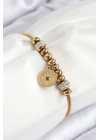 Mey İthalat® 316L Çelik Zirkon Taşlı Göz Charm Model Gold Renk Kadın Bileklik