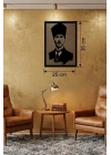 Mey İthalat® Atatürk Line Art Metal Görünümlü Ahşap Tablo - Modern Ofis ve Ev Dekoru