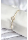 Mey İthalat® Beyaz Sedefli Yonca Model Gold Renk Kadın Bileklik
