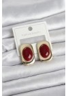 Mey İthalat® Bordo Renk Kare Model Vintage Kadın Küpe