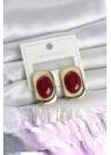 Mey İthalat® Bordo Renk Kare Model Vintage Kadın Küpe