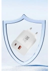 Mey İthalat®  C89Q 1 Adet 30W Type-C ve 1 Adet 22.5W USB Çıkışlı Ekstra DL48 1M USB to Lightning Kablolu PD Şarj Cihazı - Beyaz
