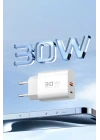 Mey İthalat®  C89Q 1 Adet 30W Type-C ve 1 Adet 22.5W USB Çıkışlı Ekstra DL49 1M USB to Type-C Kablolu PD Şarj Cihazı - Beyaz