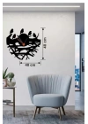 Mey İthalat® Dallarda Kuşlar Tasarım Ahşap Duvar Saati - 40x40 cm Dekoratif Saat