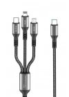 Mey İthalat®  DC62 3in1 Type-C to 60W Type-C / 12W Lightning / 15W Micro 1.2M Hızlı Şarj Kablo - Siyah