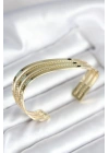 Mey İthalat® Eğik Şerit Model Gold Renk Pirinç Kadın Bileklik