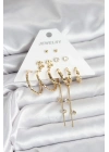 Mey İthalat® Gold Renk 6 Çift Pirinç Kadın Küpe Seti