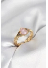 Mey İthalat® Gold Renk Pembe Damla Model Kadın Yüzük