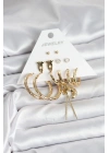 Mey İthalat® Gold Renk Pirinç 6lı Kadın Küpe Seti