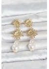 Mey İthalat® Gold Renk Pirinç Güneş Model Detaylı Kadın Küpe