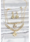 Mey İthalat® Gold Renk Pirinç Kolye Bileklik ve Küpe Seti