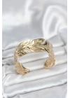 Mey İthalat® Gold Renk Pirinç Levha Yaprak Model Kadın Bileklik