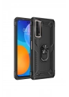 Mey İthalat®  Huawei P Smart 2021 Kılıf Sofya Yüzüklü Silikon Kapak - Siyah