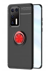 Mey İthalat®  Huawei P40 Kılıf Range Yüzüklü Silikon - Siyah-Kırmızı