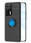 Mey İthalat®  Huawei P40 Kılıf Range Yüzüklü Silikon - Siyah-Mavi