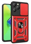 Mey İthalat®  İnfinix Hot 40 Pro Kılıf Pars Lens Yüzüklü Silikon - Kırmızı