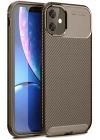 Mey İthalat®  iPhone 11 Kılıf Auto Focus Karbon Kapak - Kahverengi