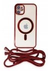 Mey İthalat®  iPhone 11 Kılıf Divo Lazer Askılı Magsafe Kapak - Kırmızı