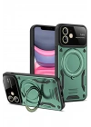 Mey İthalat®  iPhone 11 Kılıf Joy Lens Standlı Kapak - Koyu Yeşil