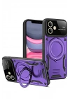 Mey İthalat®  iPhone 11 Kılıf Joy Lens Standlı Kapak - Mor
