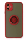 Mey İthalat®  iPhone 11 Kılıf Montreal Yüzüklü Silikon Kapak - Kırmızı