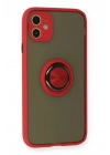 Mey İthalat®  iPhone 11 Kılıf Montreal Yüzüklü Silikon Kapak - Kırmızı