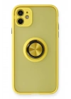 Mey İthalat®  iPhone 11 Kılıf Montreal Yüzüklü Silikon Kapak - Sarı