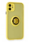 Mey İthalat®  iPhone 11 Kılıf Montreal Yüzüklü Silikon Kapak - Sarı
