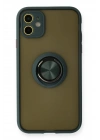 Mey İthalat®  iPhone 11 Kılıf Montreal Yüzüklü Silikon Kapak - Yeşil