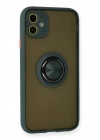 Mey İthalat®  iPhone 11 Kılıf Montreal Yüzüklü Silikon Kapak - Yeşil