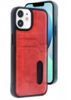 Mey İthalat®  iPhone 11 Kılıf Sara Kartvizitli Deri Kılıf - Kırmızı