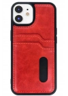 Mey İthalat®  iPhone 11 Kılıf Sara Kartvizitli Deri Kılıf - Kırmızı