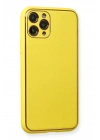 Mey İthalat®  iPhone 11 Pro Kılıf Coco Deri Silikon Kapak - Sarı