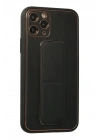 Mey İthalat®  iPhone 11 Pro Kılıf Coco Deri Standlı Kapak - Siyah