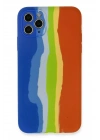Mey İthalat®  iPhone 11 Pro Kılıf Ebruli Lansman Silikon - Mavi-Turuncu