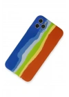 Mey İthalat®  iPhone 11 Pro Kılıf Ebruli Lansman Silikon - Mavi-Turuncu
