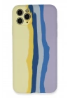 Mey İthalat®  iPhone 11 Pro Kılıf Ebruli Lansman Silikon - Sarı-Lila