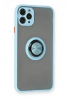 Mey İthalat®  iPhone 11 Pro Kılıf Montreal Yüzüklü Silikon Kapak - Buz Mavi