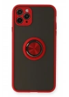 Mey İthalat®  iPhone 11 Pro Kılıf Montreal Yüzüklü Silikon Kapak - Kırmızı