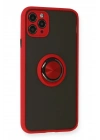 Mey İthalat®  iPhone 11 Pro Kılıf Montreal Yüzüklü Silikon Kapak - Kırmızı