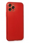 Mey İthalat®  iPhone 11 Pro Max Kılıf Coco Deri Silikon Kapak - Kırmızı