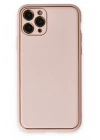 Mey İthalat®  iPhone 11 Pro Max Kılıf Coco Deri Silikon Kapak - Pudra