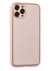 Mey İthalat®  iPhone 11 Pro Max Kılıf Coco Deri Silikon Kapak - Pudra