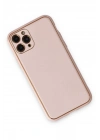 Mey İthalat®  iPhone 11 Pro Max Kılıf Coco Deri Silikon Kapak - Pudra