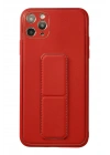 Mey İthalat®  iPhone 11 Pro Max Kılıf Coco Deri Standlı Kapak - Kırmızı