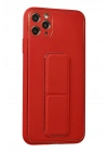 Mey İthalat®  iPhone 11 Pro Max Kılıf Coco Deri Standlı Kapak - Kırmızı