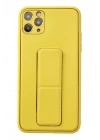 Mey İthalat®  iPhone 11 Pro Max Kılıf Coco Deri Standlı Kapak - Sarı
