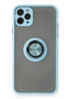Mey İthalat®  iPhone 11 Pro Max Kılıf Montreal Yüzüklü Silikon Kapak - Buz Mavi